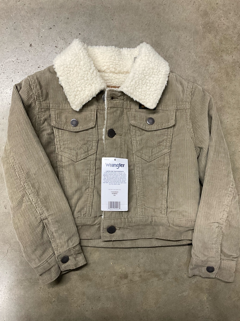 Wrangler Kids Corduroy Jacket with Cream Sherpa Collar - Tan